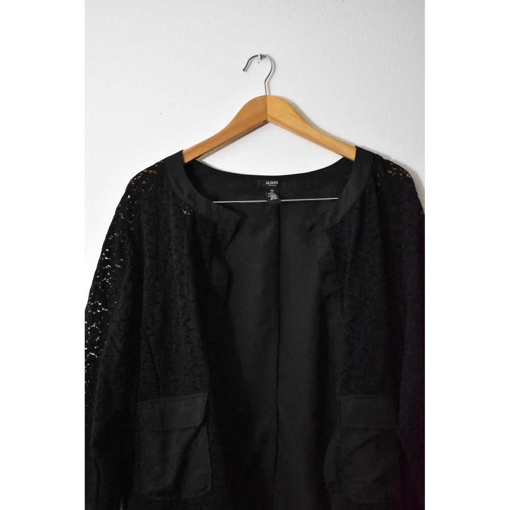 Alfani Cardigan Jacket Women 3X Black Excellent Lace Sleeve Open Front Plus Size - Picture 2 of 5
